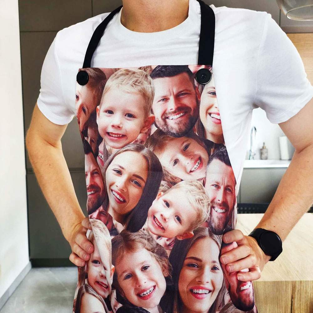 Personalized 1-9 Face Photos Apron, Custom Funny Picture Kitchen Apron for Women/Men, Birthday/Christmas Gift for Chef/Friends/Cooking Lovers