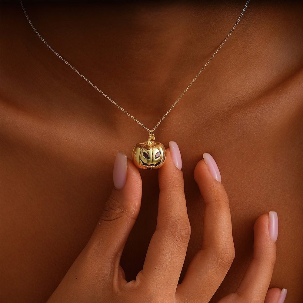 Personalized Birthstone Filled Pumpkin Necklace, 3D Spooky Pumpkin Necklace, Dainty Jewelry, Halloween/Birthday Gift for Women/Family/Friends