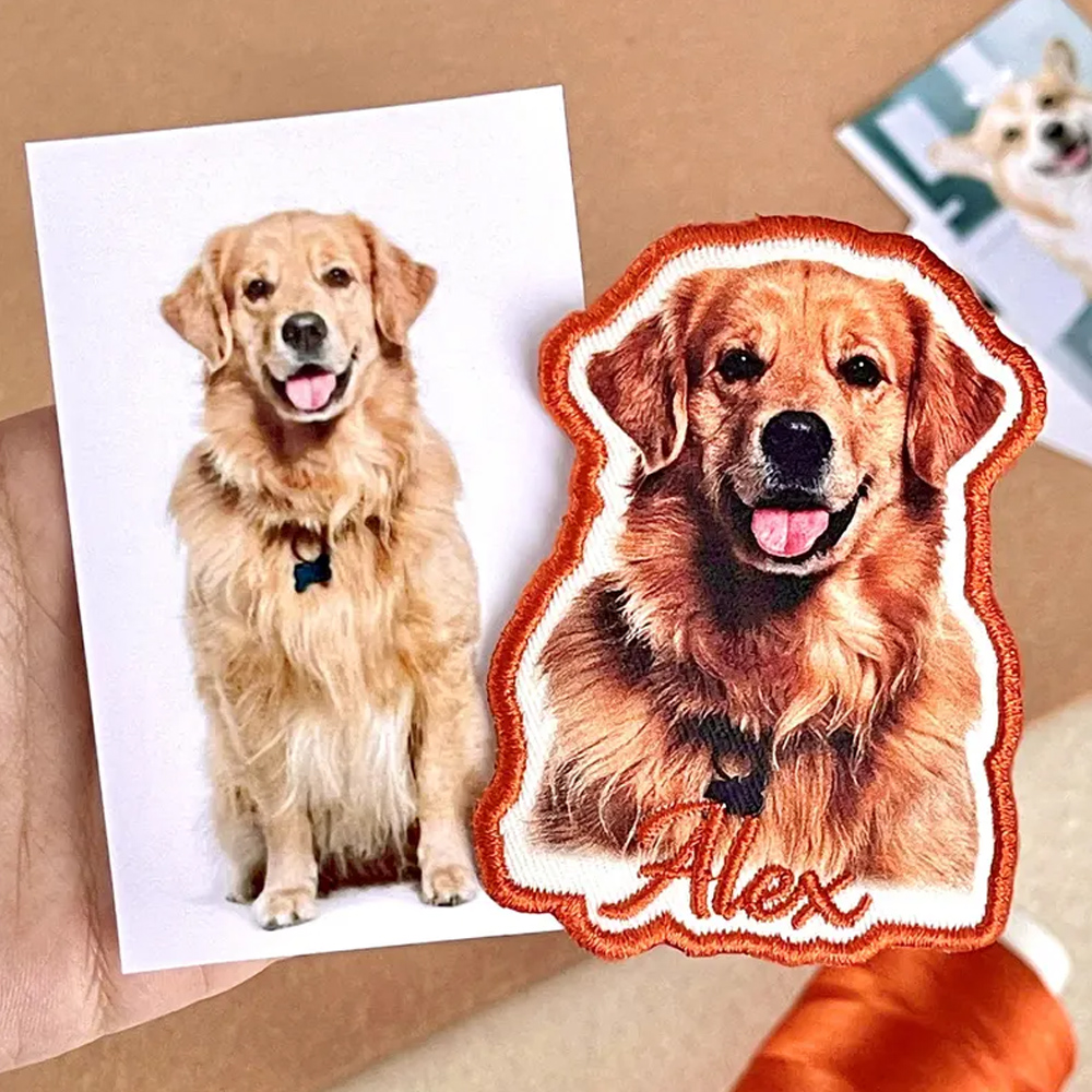 Personalized Pet Name & Portrait Patch, Embroidered Dog or Cat Photo Patch, DIY Decoration, Birthday/Anniversary/Memorial Gift for Pet Lovers/Owners