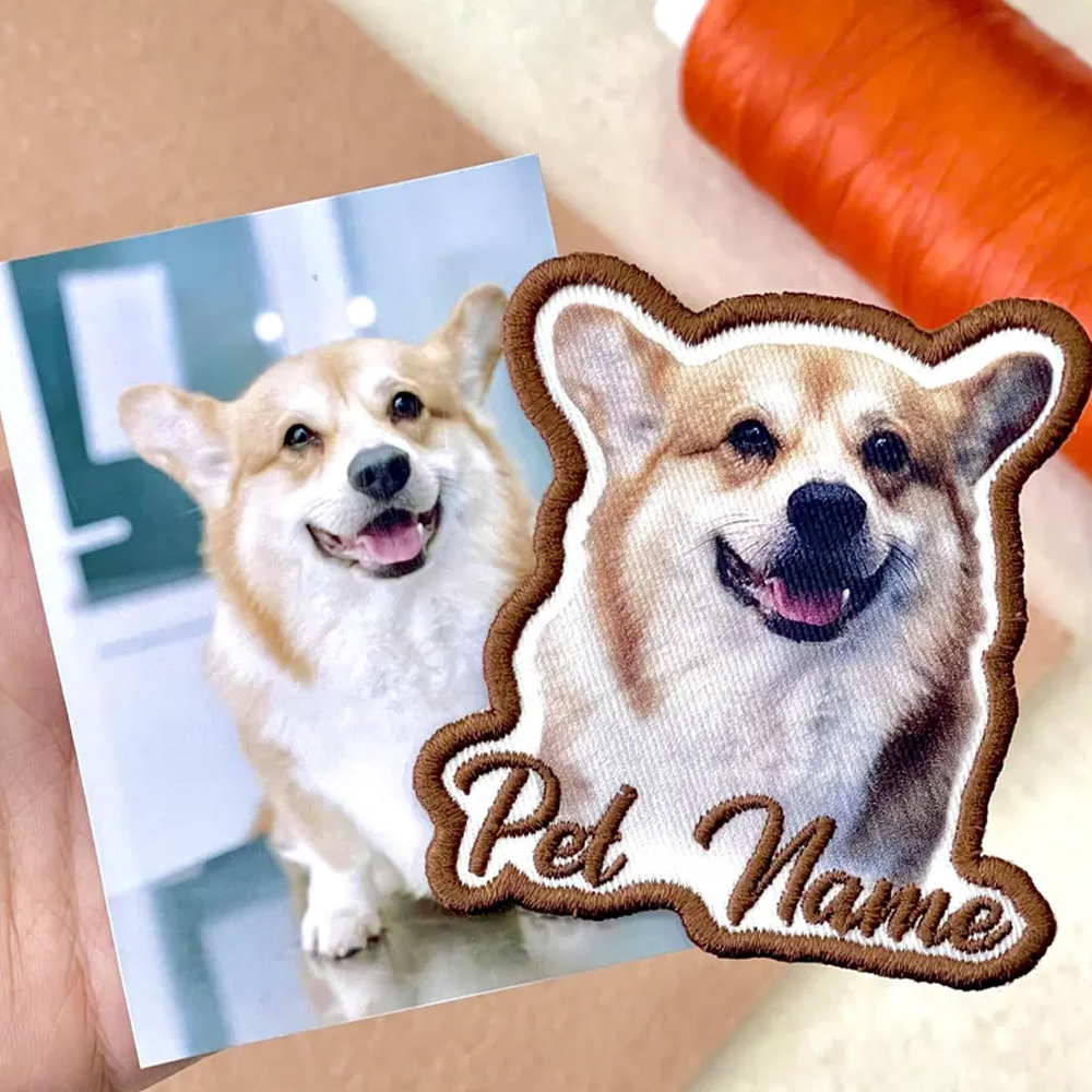 Personalized Pet Name & Portrait Patch, Embroidered Dog or Cat Photo Patch, DIY Decoration, Birthday/Anniversary/Memorial Gift for Pet Lovers/Owners