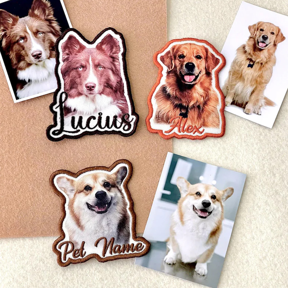 Personalized Pet Name & Portrait Patch, Embroidered Dog or Cat Photo Patch, DIY Decoration, Birthday/Anniversary/Memorial Gift for Pet Lovers/Owners