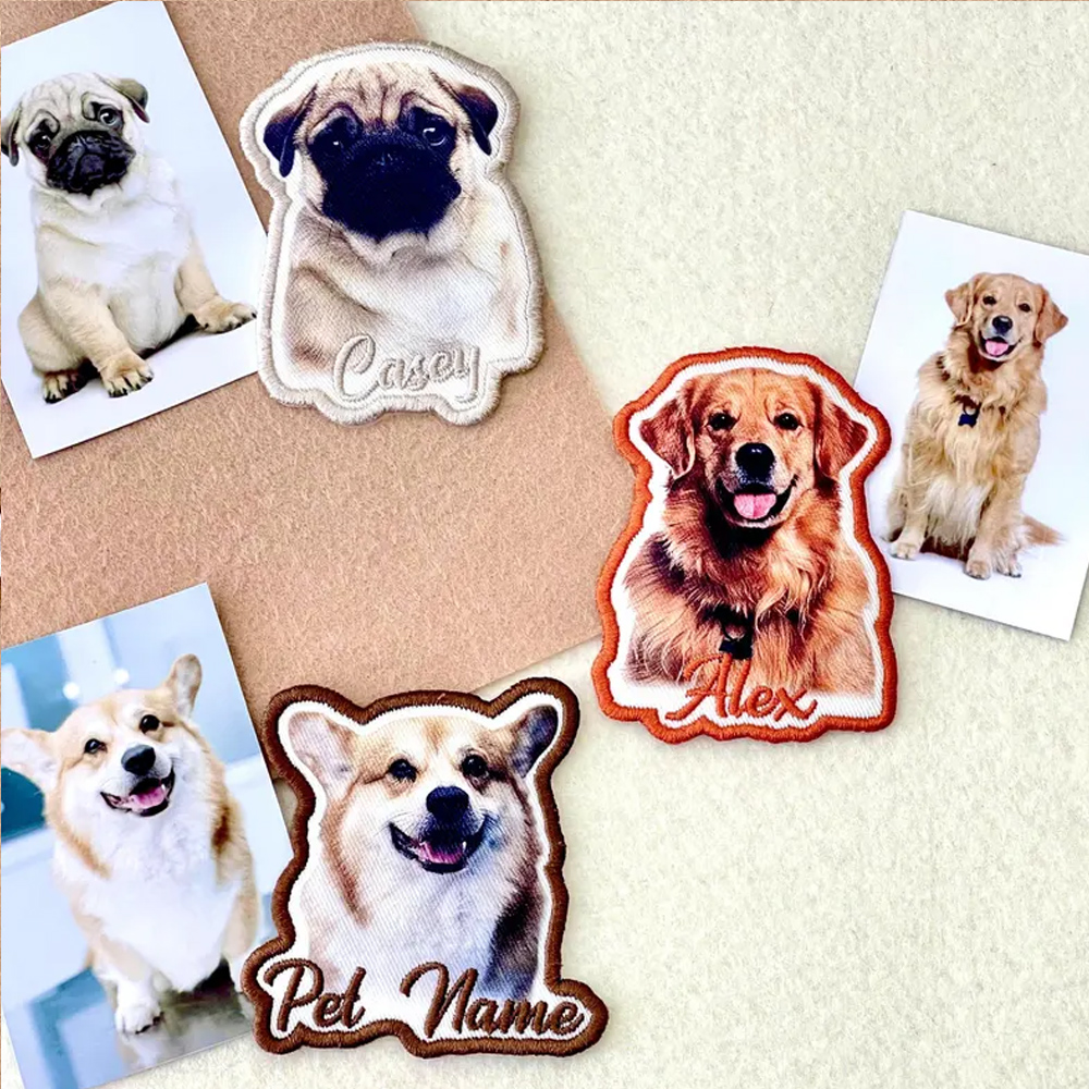 Personalized Pet Name & Portrait Patch, Embroidered Dog or Cat Photo Patch, DIY Decoration, Birthday/Anniversary/Memorial Gift for Pet Lovers/Owners
