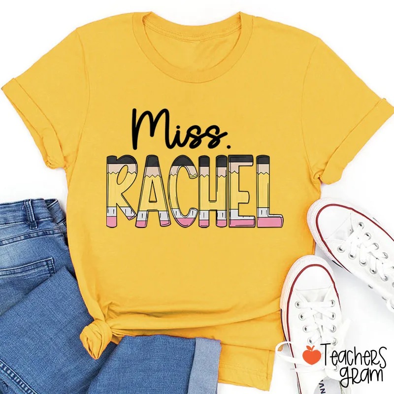 Personalized Pencil Name Teacher T-Shirt,Back to School Gift for Teacher