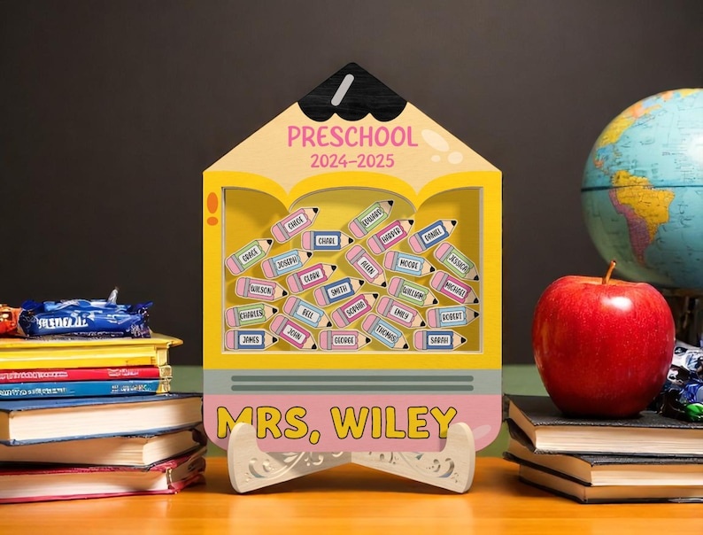 Personalized Pencil Teacher Gift Preschool 2024–2025 Pencil Name Sign Classroom Decor for Teacher Custom Student Pencil Box Sign