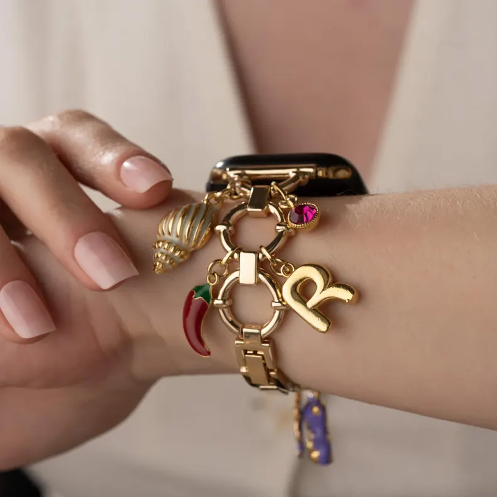 Personalized Apple Watch Charm Bracelet Band, Gold Charm Watch Bands Cute, Apple Watch Strap with Letter Charm, Birthday Gifts for Women/Her
