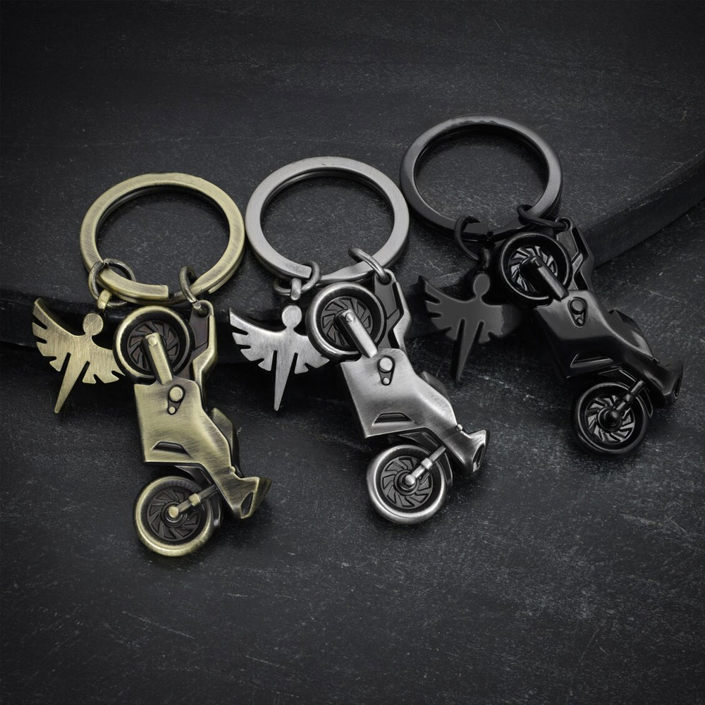 Custom Motorcycle Guardian Angel Keychain, Retro Mini Fabiel With Motorcycle Keychain, Protection Lucky Charm, Bag Accessory, Gift for Driver/Motorcycle Lovers