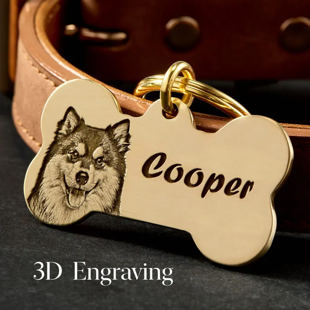 Personalized Dog Tag with Photo, Bone Shape Dog ID Tag Engraved Dog Portrait Name Tag, Dog Collar Charm, Gift for Dog Lovers Dog Mom Dog Dad