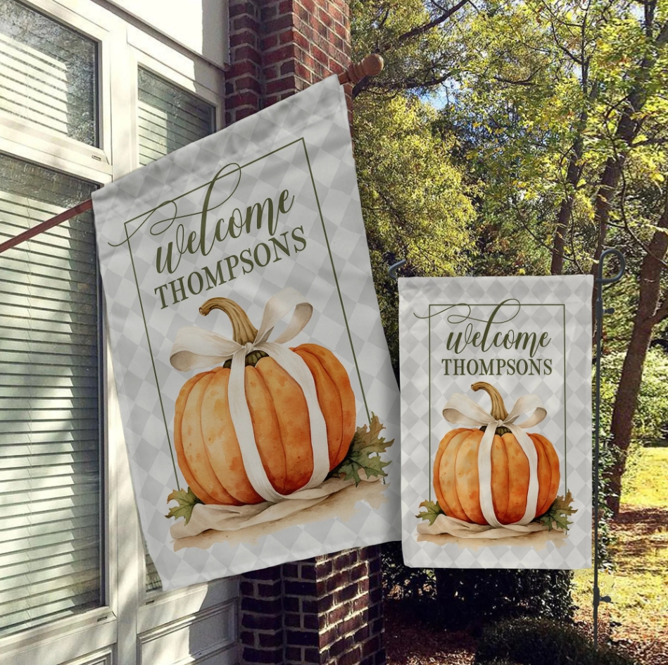 Chinoiserie Pumpkin  Autumn Decor Fall Personalized Flag Family Flag