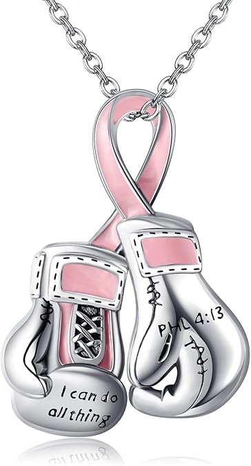Personalized Boxing Gloves Breast Cancer, Airplane Pendant Necklace Awareness Jewelry, for Women Sister Mom Grandmother