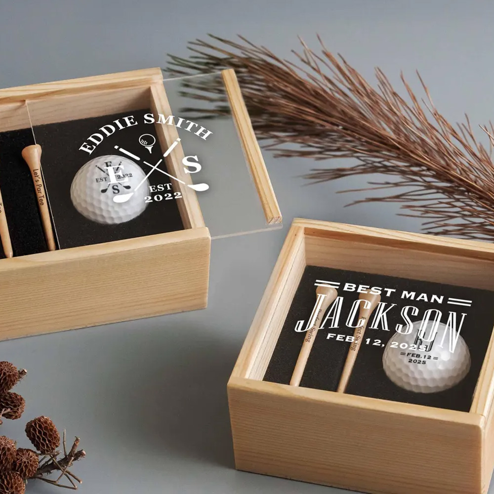 Golf Gift Set for Golfer, Custom Golf Gift Set with Golf Ball, Tees, Wooden Gift Box, Anniversary Gift for Him, Golf Accessories