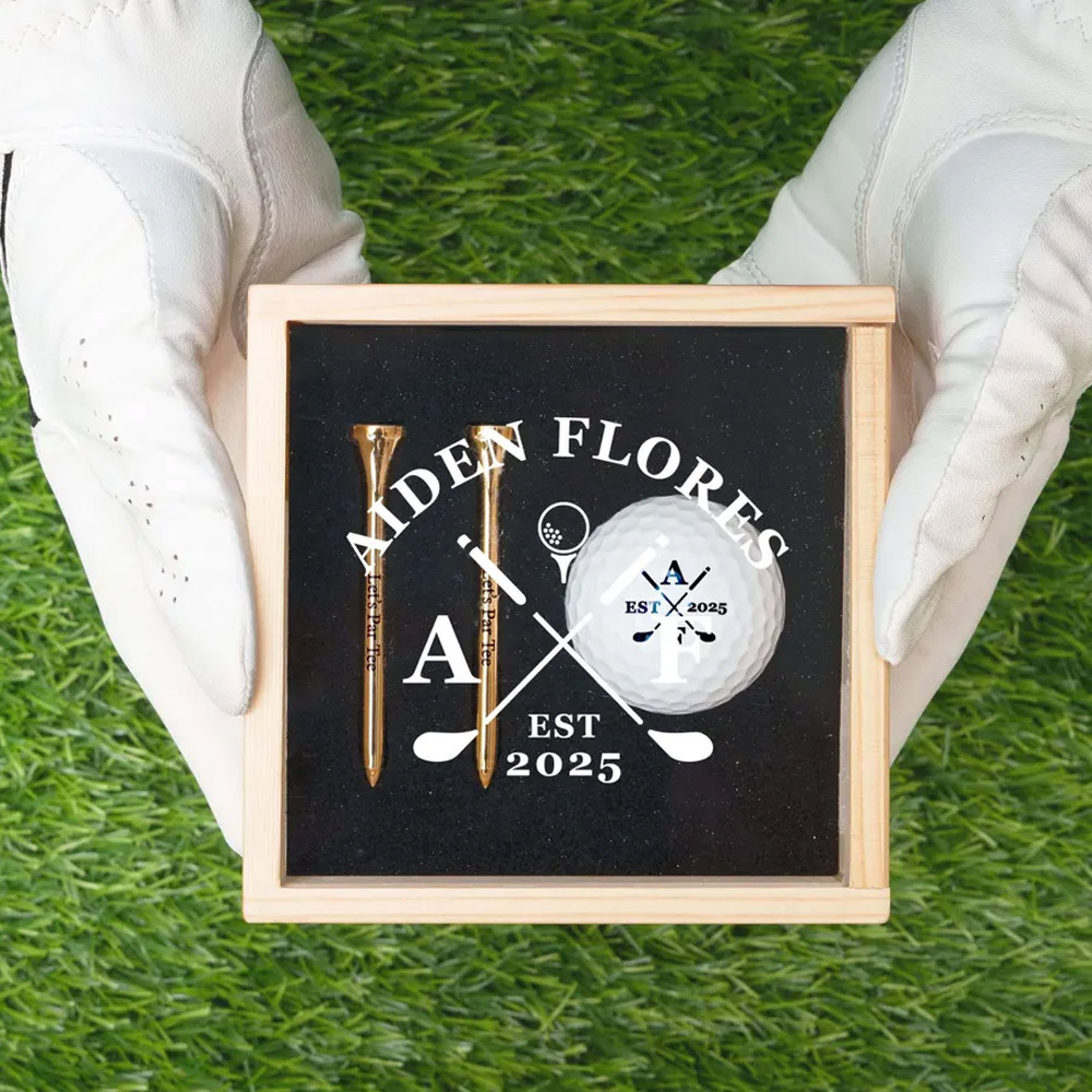 Golf Gift Set for Golfer, Custom Golf Gift Set with Golf Ball, Tees, Wooden Gift Box, Anniversary Gift for Him, Golf Accessories