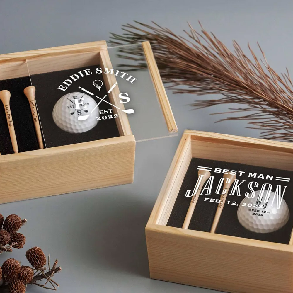 Golf Gift Set for Golfer, Custom Golf Gift Set with Golf Ball, Tees, Wooden Gift Box, Anniversary Gift for Him, Golf Accessories