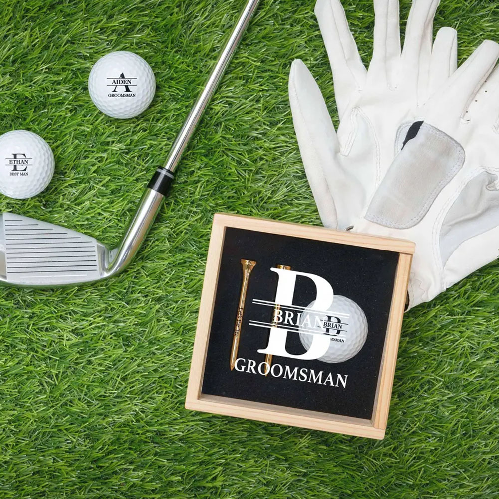 Golf Gift Set for Golfer, Custom Golf Gift Set with Golf Ball, Tees, Wooden Gift Box, Anniversary Gift for Him, Golf Accessories
