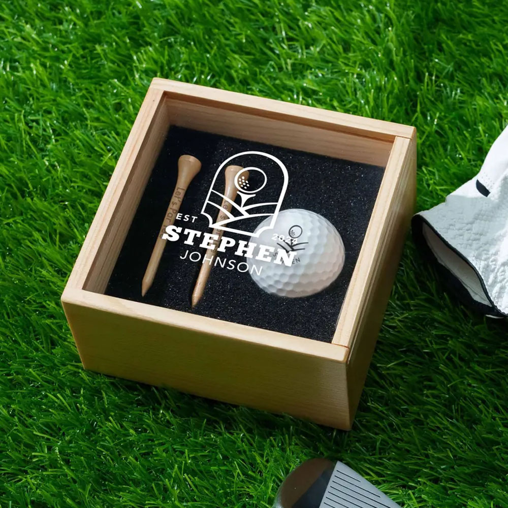 Golf Gift Set for Golfer, Custom Golf Gift Set with Golf Ball, Tees, Wooden Gift Box, Anniversary Gift for Him, Golf Accessories