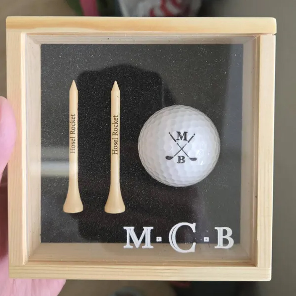Golf Gift Set for Golfer, Custom Golf Gift Set with Golf Ball, Tees, Wooden Gift Box, Anniversary Gift for Him, Golf Accessories