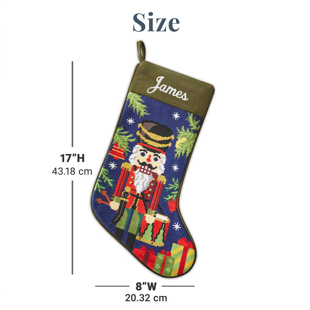 Personalized Name Embroidered Traditional Country Christmas Stocking, Needlepoint Family Stocking, Holiday Party Favor, Christmas Gift for Family/Kids