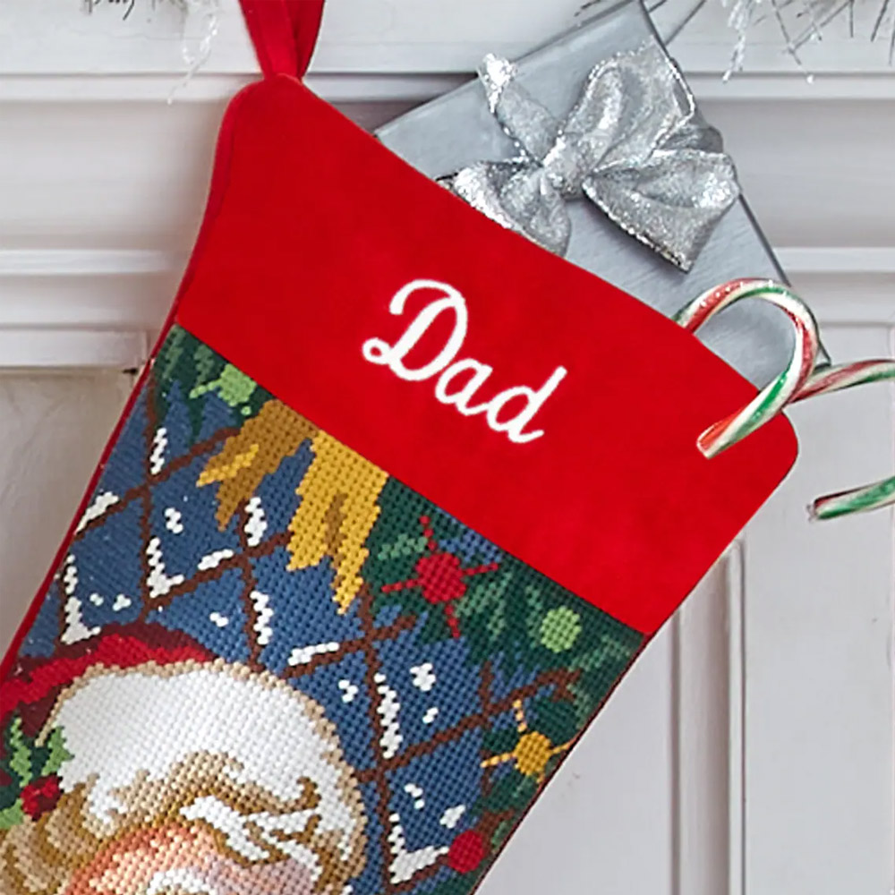 Personalized Name Embroidered Traditional Country Christmas Stocking, Needlepoint Family Stocking, Holiday Party Favor, Christmas Gift for Family/Kids