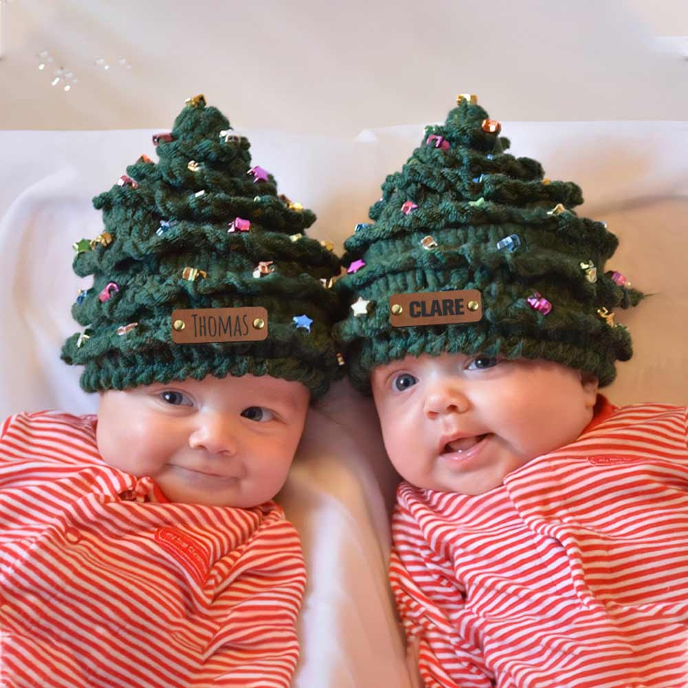 🎁 Personalized Leather Patch Christmas Tree Crochet Hat