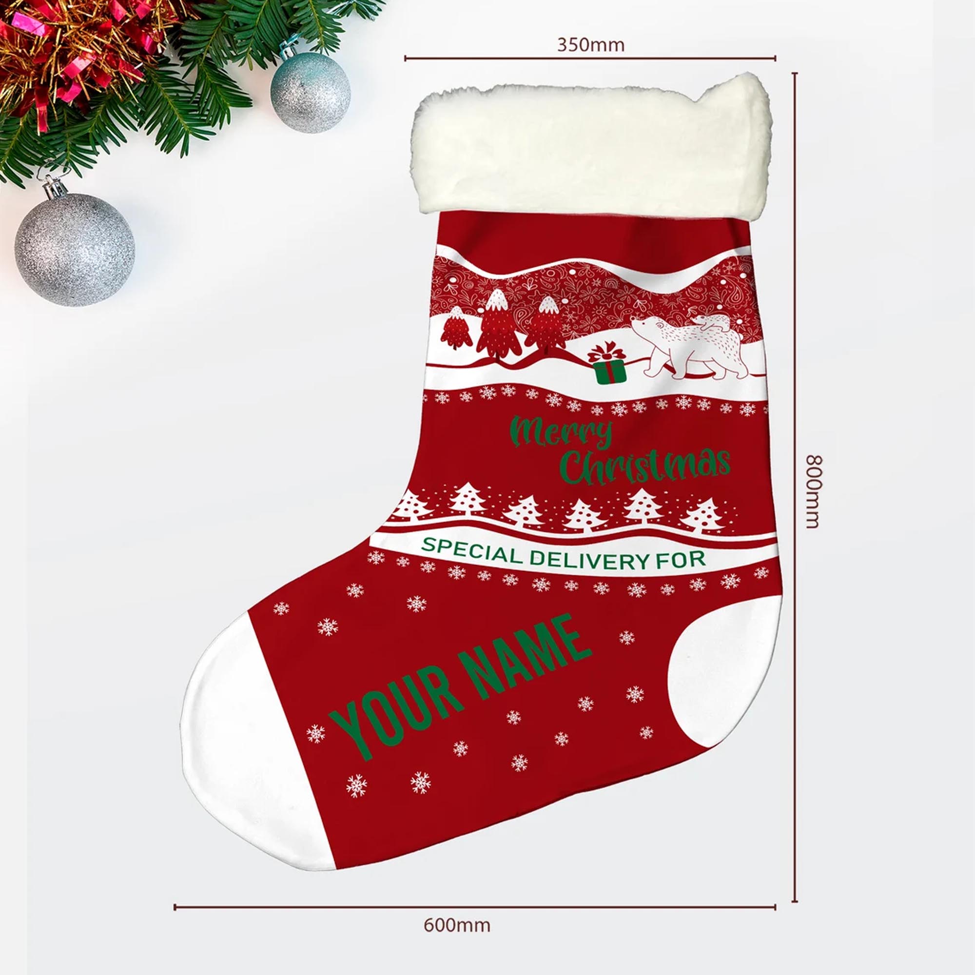 Personalized Name Jumbo Santa Theme Christmas Stocking, Extra Large Fur Lined Fireplace Christmas Hanging Ornament, Christmas Gift for Family/Kids