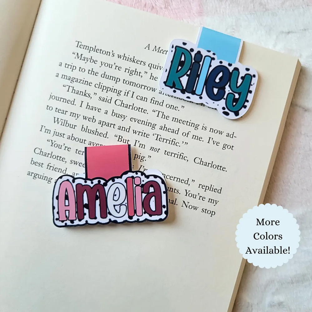 Personalized Name Magnetic Bookmark(Set of 2pcs), Polka Dots Bookmark Clip, Book Accessory, Easter/Back to School Gift for Book Lovers/Readers/Kids