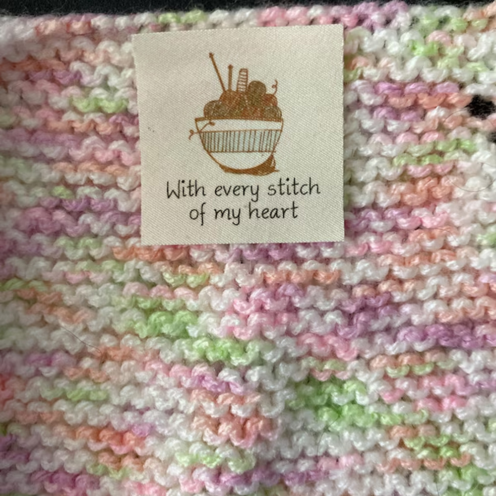 Personalisierte Etiketten für Strickwaren (15er-Set), Nähetiketten aus Bio-Baumwolle für Kleidung und Handarbeiten, Geschenk für Strick- und Bastelbegeisterte