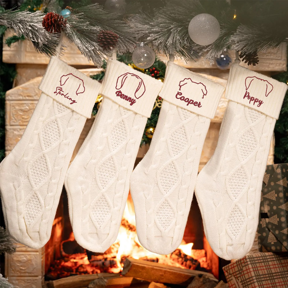Personalized Name Embroidered Dog/Cat Ears Christmas Stocking, Festival Fireplace Tree Hanging Ornament, Christmas Gift for Pet Lovers/Owners