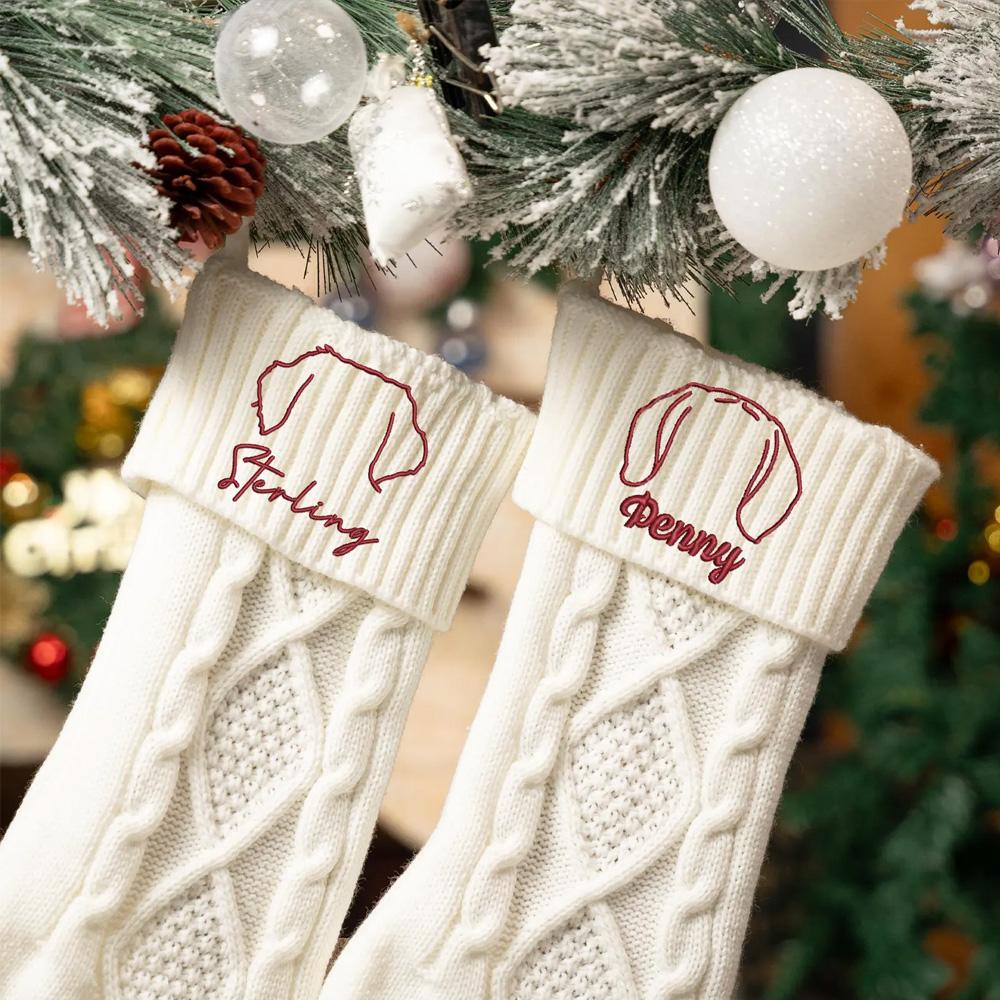 Personalized Name Embroidered Dog/Cat Ears Christmas Stocking, Festival Fireplace Tree Hanging Ornament, Christmas Gift for Pet Lovers/Owners