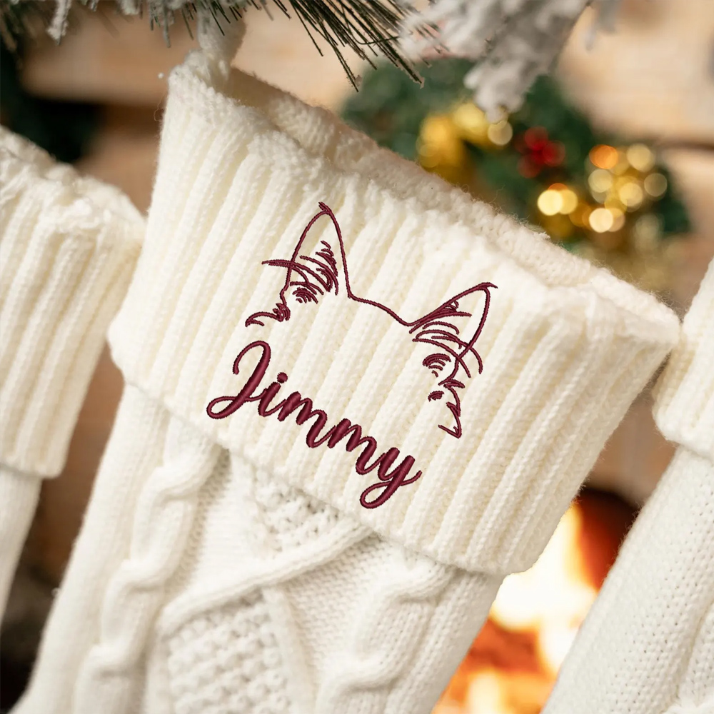 Personalized Name Embroidered Dog/Cat Ears Christmas Stocking, Festival Fireplace Tree Hanging Ornament, Christmas Gift for Pet Lovers/Owners