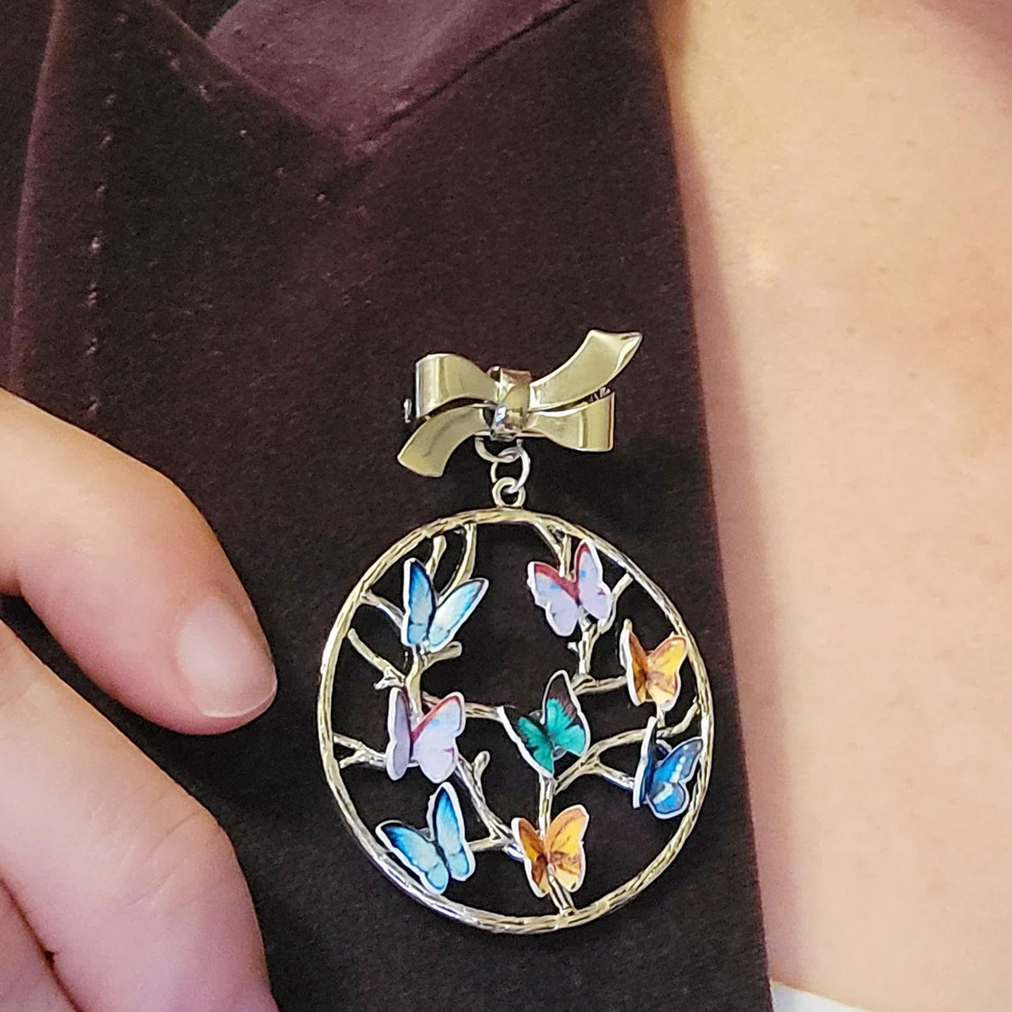 Personalized Family Birth Butterfly Brooch with Bow, Tree of Life Pin with Recycled Paper Butterflies, Birthday/Anniversary/Memorial Gift for Her/Mom