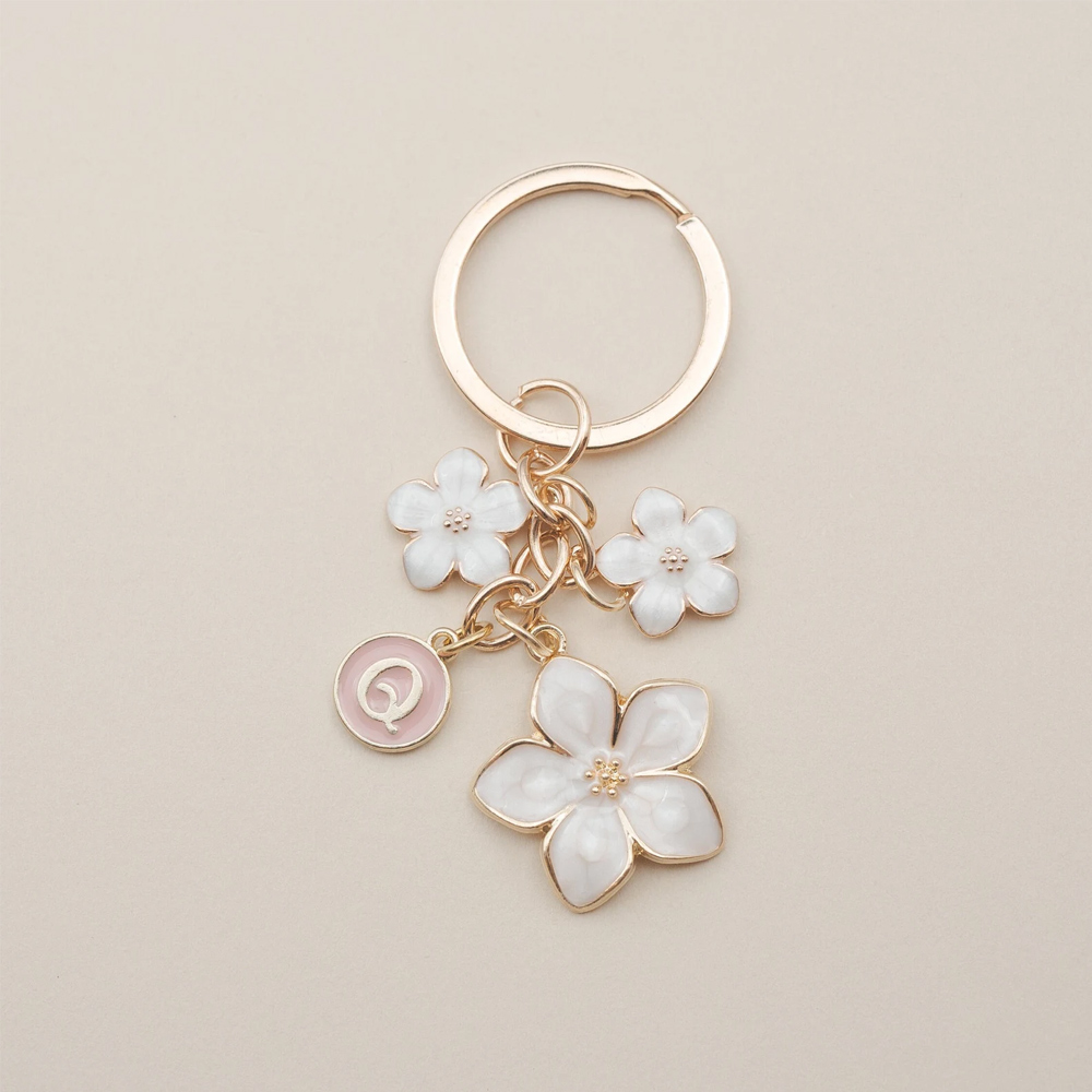 Personalized Cherry Blossom Keychain with Initial, Romantic Sakura Keychain, Bridal Shower Favor, Wedding/Birthday Gift for Bridesmaid/Friends/Her
