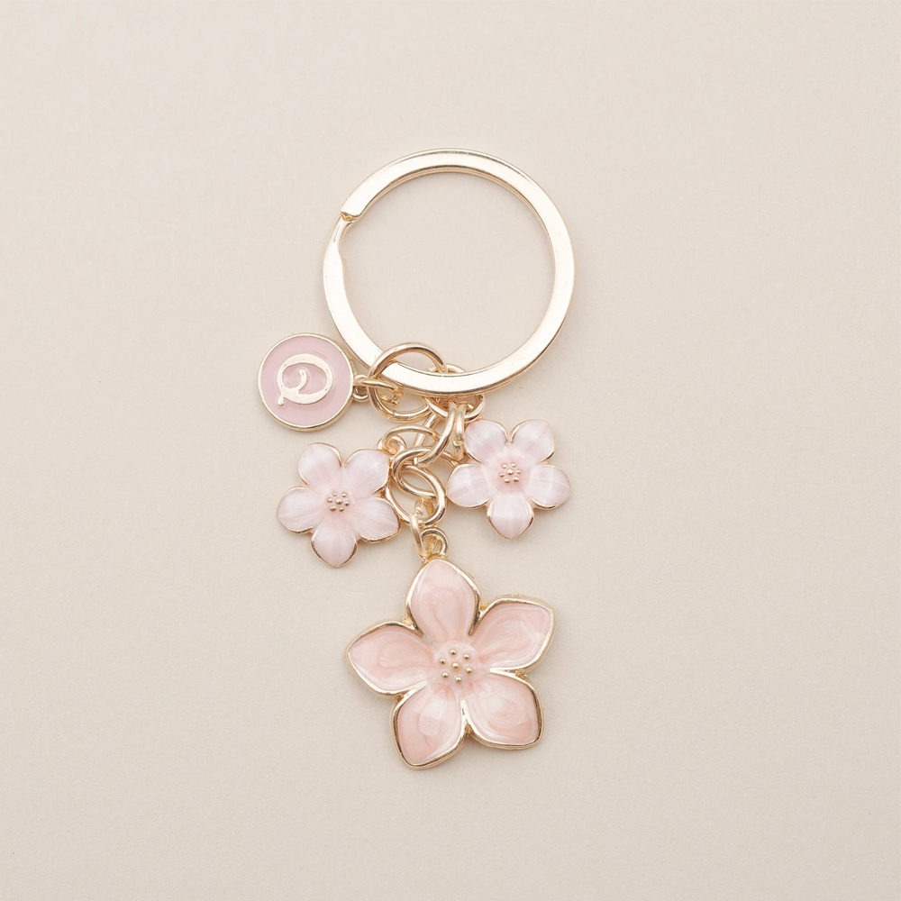 Personalized Cherry Blossom Keychain with Initial, Romantic Sakura Keychain, Bridal Shower Favor, Wedding/Birthday Gift for Bridesmaid/Friends/Her
