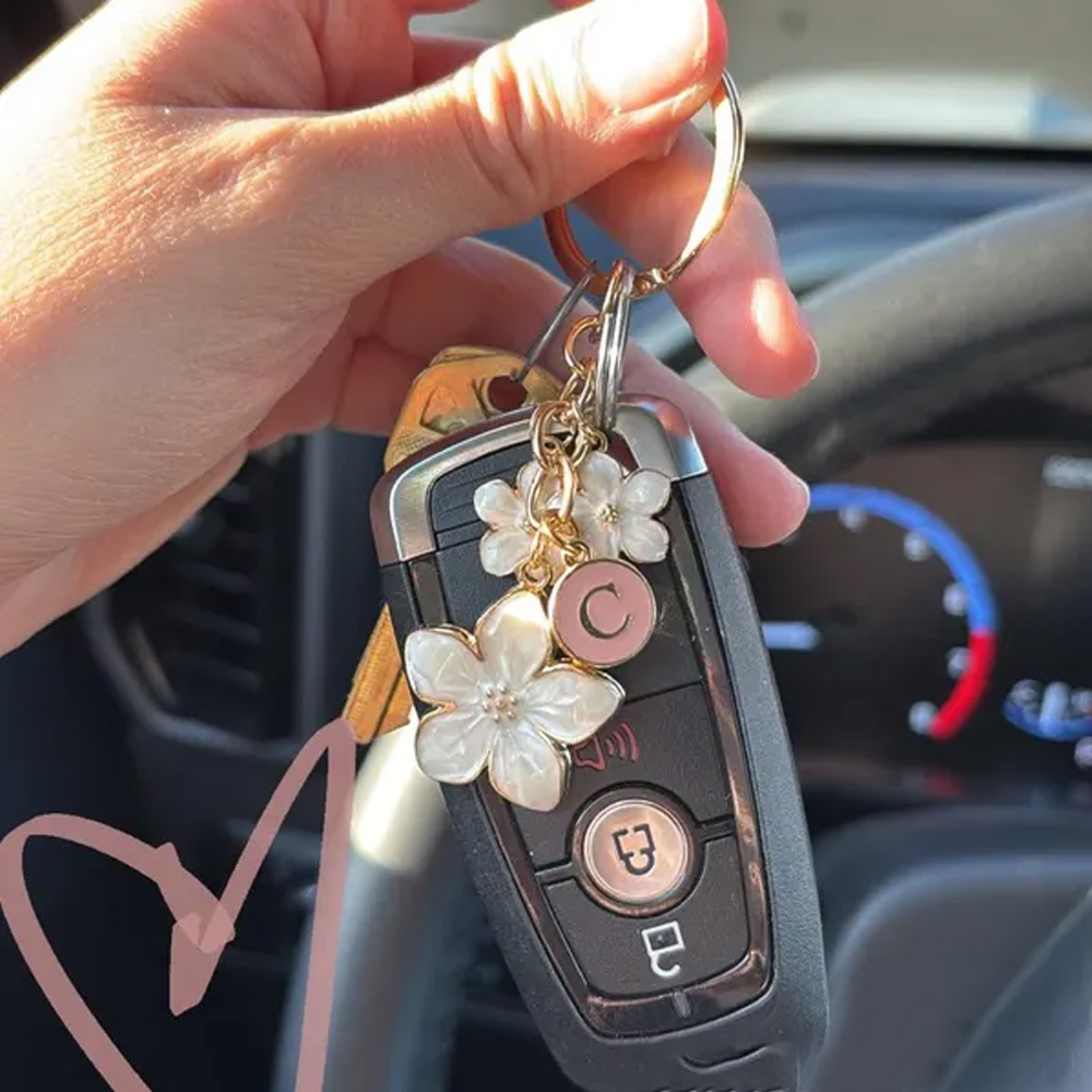 Personalized Cherry Blossom Keychain with Initial, Romantic Sakura Keychain, Bridal Shower Favor, Wedding/Birthday Gift for Bridesmaid/Friends/Her