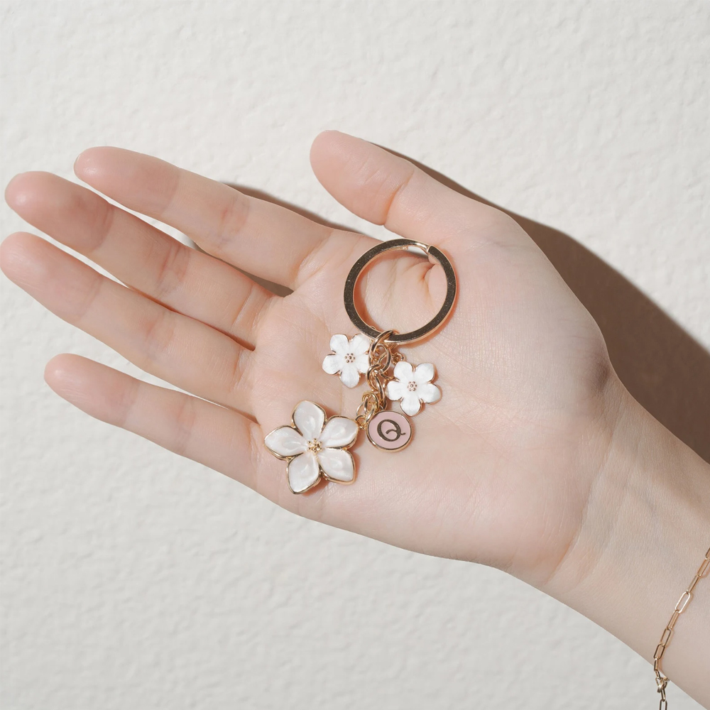 Personalized Cherry Blossom Keychain with Initial, Romantic Sakura Keychain, Bridal Shower Favor, Wedding/Birthday Gift for Bridesmaid/Friends/Her