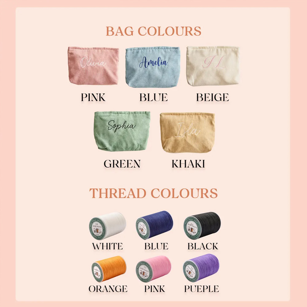 Personalisierte Kosmetiktasche aus Cord mit Namensstickerei, großes Fassungsvermögen, ideales Geschenk für Junggesellinnenabschiede, Freundinnen oder Brautjungfern.