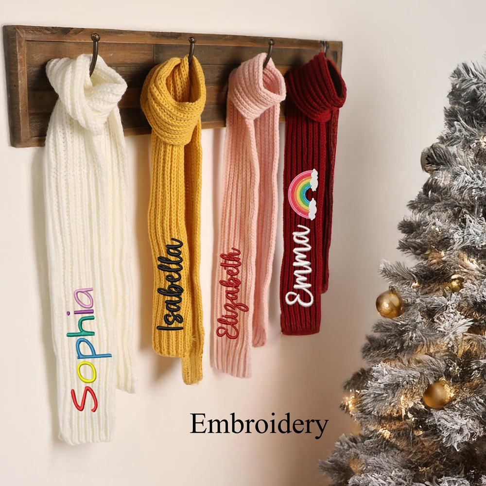 Personalized Kid Knitted Scarf with Embroidered Name, Unisex Soft Warm Scarf, Winter Daily Wear Accessory, Birthday/Christmas Gift for Kids/Boys/Girls