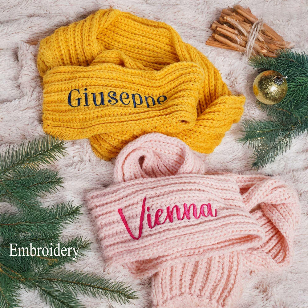 Personalized Kid Knitted Scarf with Embroidered Name, Unisex Soft Warm Scarf, Winter Daily Wear Accessory, Birthday/Christmas Gift for Kids/Boys/Girls