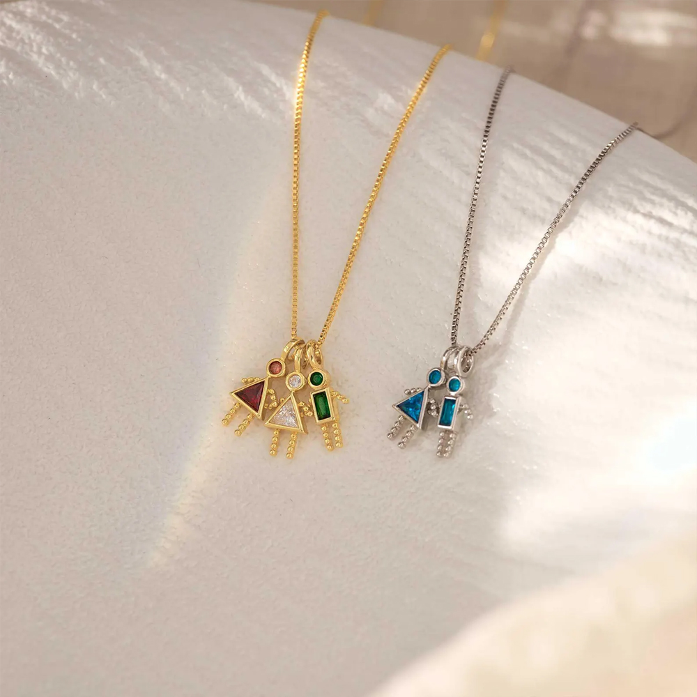 Personalized 1-7 Kids Charms Pendant Necklace with Birthstone, Dainty Sterling Silver 925 Family Jewelry, Mother's Day/Birthday Gift for Mom/Grandma