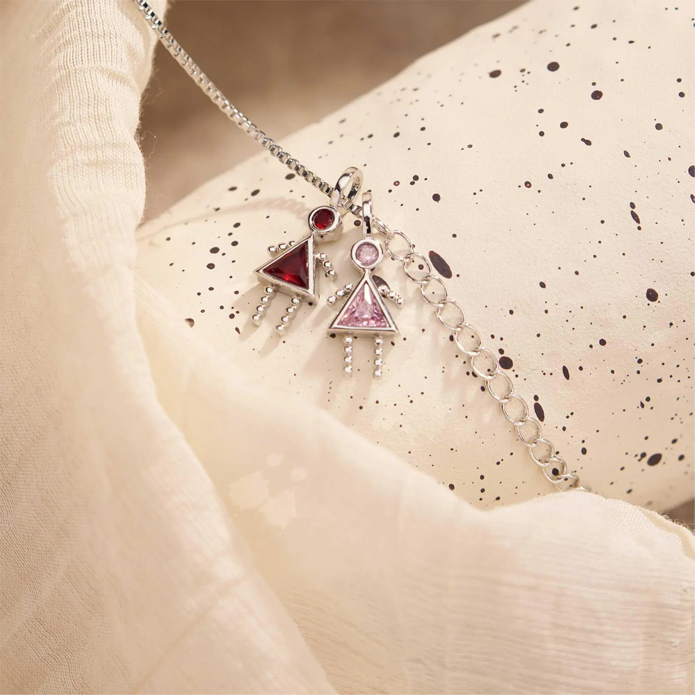 Personalized 1-7 Kids Charms Pendant Necklace with Birthstone, Dainty Sterling Silver 925 Family Jewelry, Mother's Day/Birthday Gift for Mom/Grandma