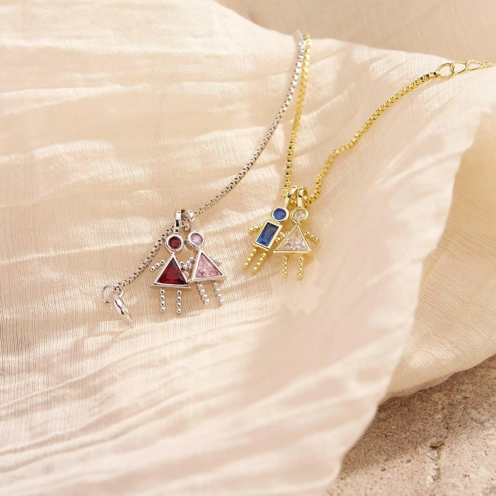 Personalized 1-7 Kids Charms Pendant Necklace with Birthstone, Dainty Sterling Silver 925 Family Jewelry, Mother's Day/Birthday Gift for Mom/Grandma