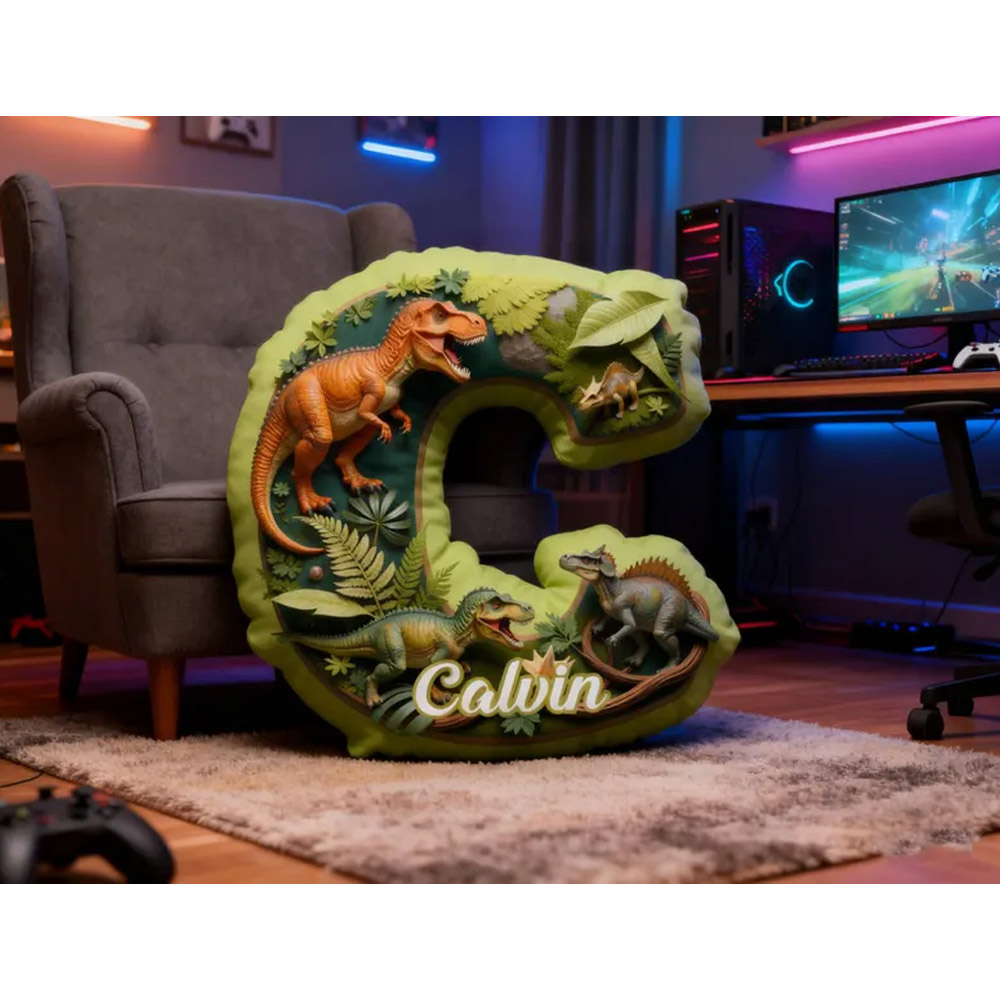 Custom Name Dinosaur Letter Pillow, Plush Stuffed Pseudo 3D Alphabet Pillow, Nursery Decor, Birthday/Housewarming Gift for Boys/Dinosaur Lovers/Kids