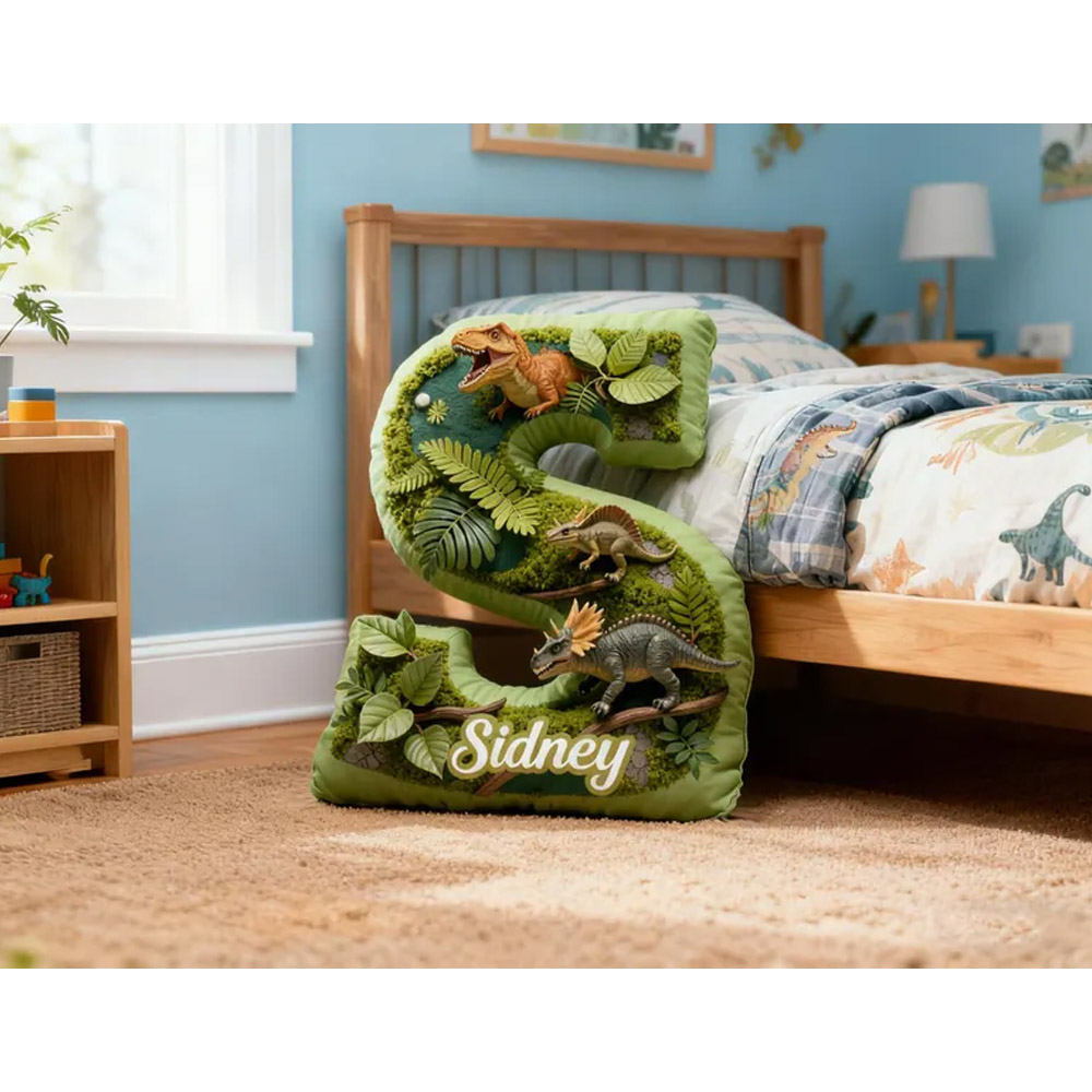 Custom Name Dinosaur Letter Pillow, Plush Stuffed Pseudo 3D Alphabet Pillow, Nursery Decor, Birthday/Housewarming Gift for Boys/Dinosaur Lovers/Kids
