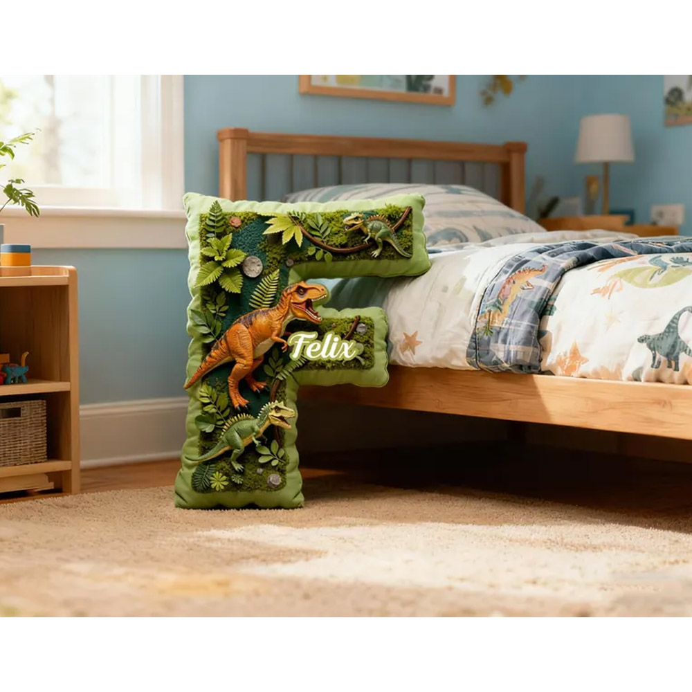 Custom Name Dinosaur Letter Pillow, Plush Stuffed Pseudo 3D Alphabet Pillow, Nursery Decor, Birthday/Housewarming Gift for Boys/Dinosaur Lovers/Kids