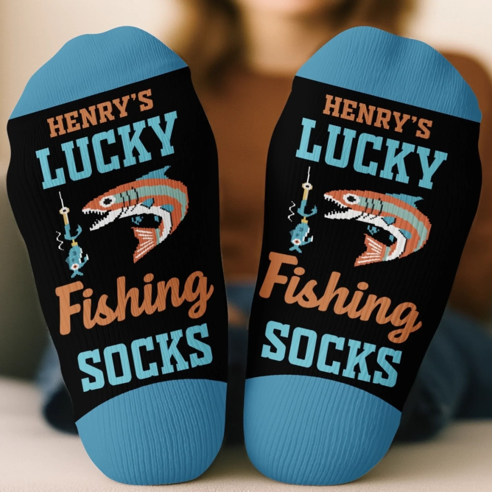 🎣Free Personalization🎣 Custom Crew Socks - Personalized Christmas Birthday Fishing Gifts For Fisherman - Walk Like A Lucky Angler