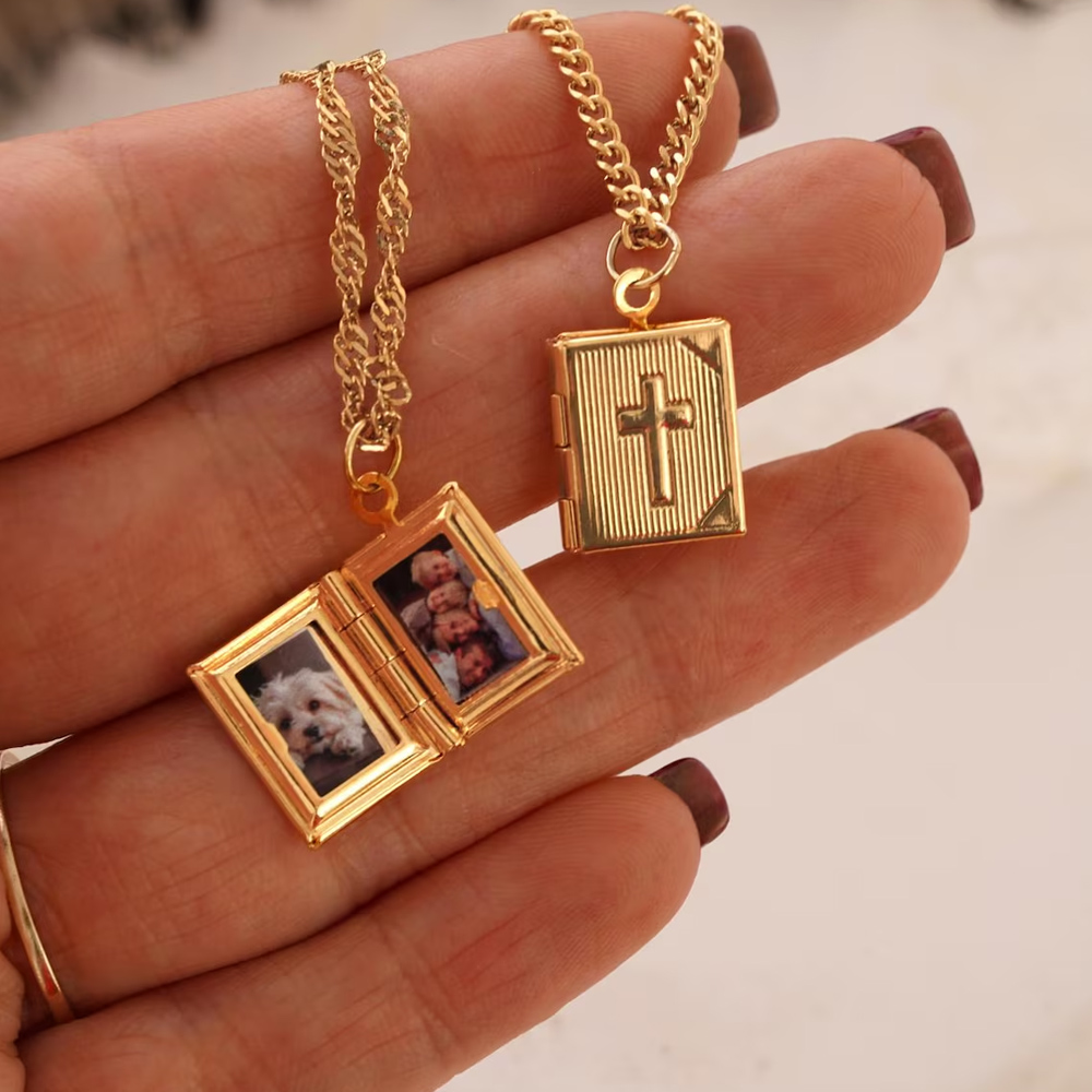 Personalized Cross Locket Necklace with Photos, Dainty Custom Pictures Memorial Christian Jewelry, Religious Keepsake, Birthday Gift for Her/Mom/Women
