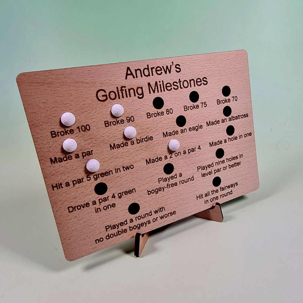 Personalized Name Golfing Golf Milestone Board, Achievement Tracker with Stand, Home Decor, Birthday/Retirement Gift for Golf Lovers/Players/Family