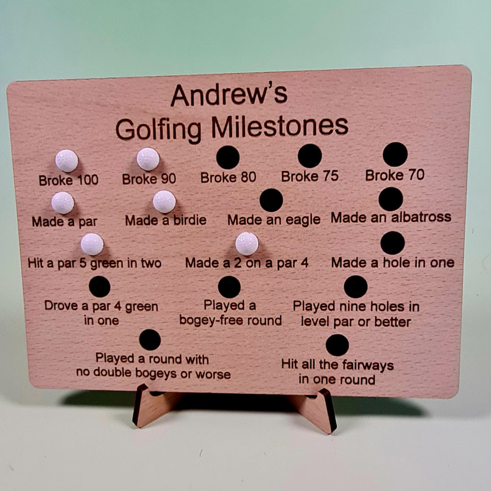 Personalized Name Golfing Golf Milestone Board, Achievement Tracker with Stand, Home Decor, Birthday/Retirement Gift for Golf Lovers/Players/Family