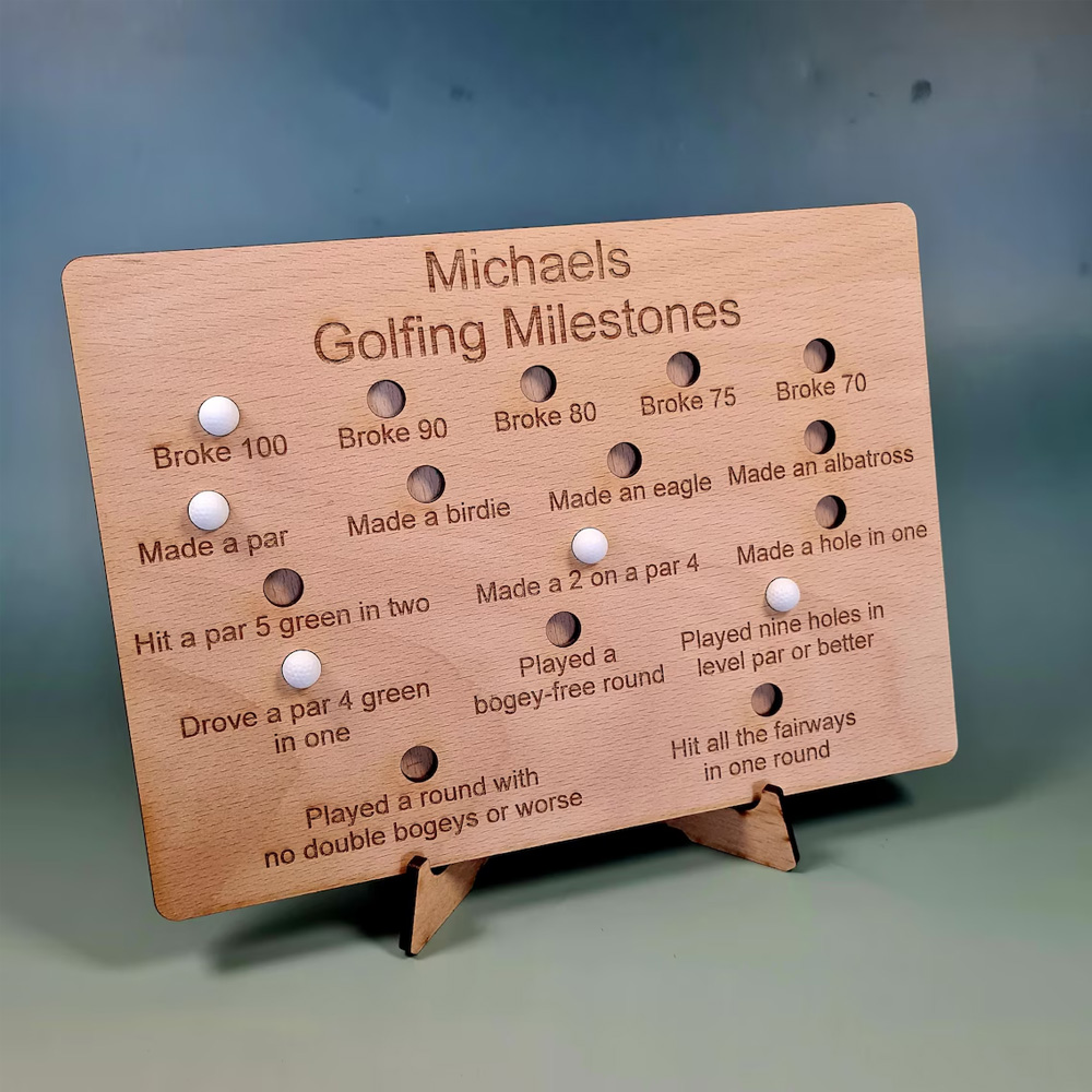 Personalized Name Golfing Golf Milestone Board, Achievement Tracker with Stand, Home Decor, Birthday/Retirement Gift for Golf Lovers/Players/Family