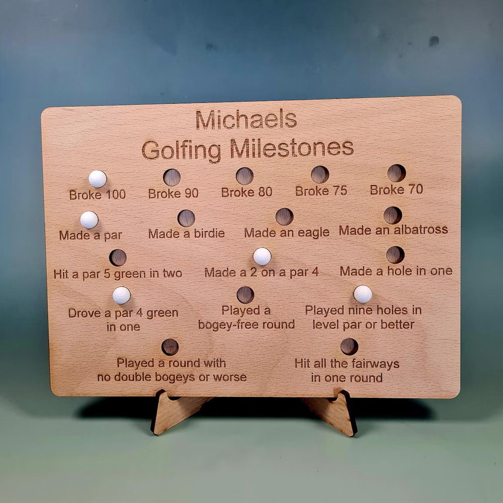 Personalized Name Golfing Golf Milestone Board, Achievement Tracker with Stand, Home Decor, Birthday/Retirement Gift for Golf Lovers/Players/Family