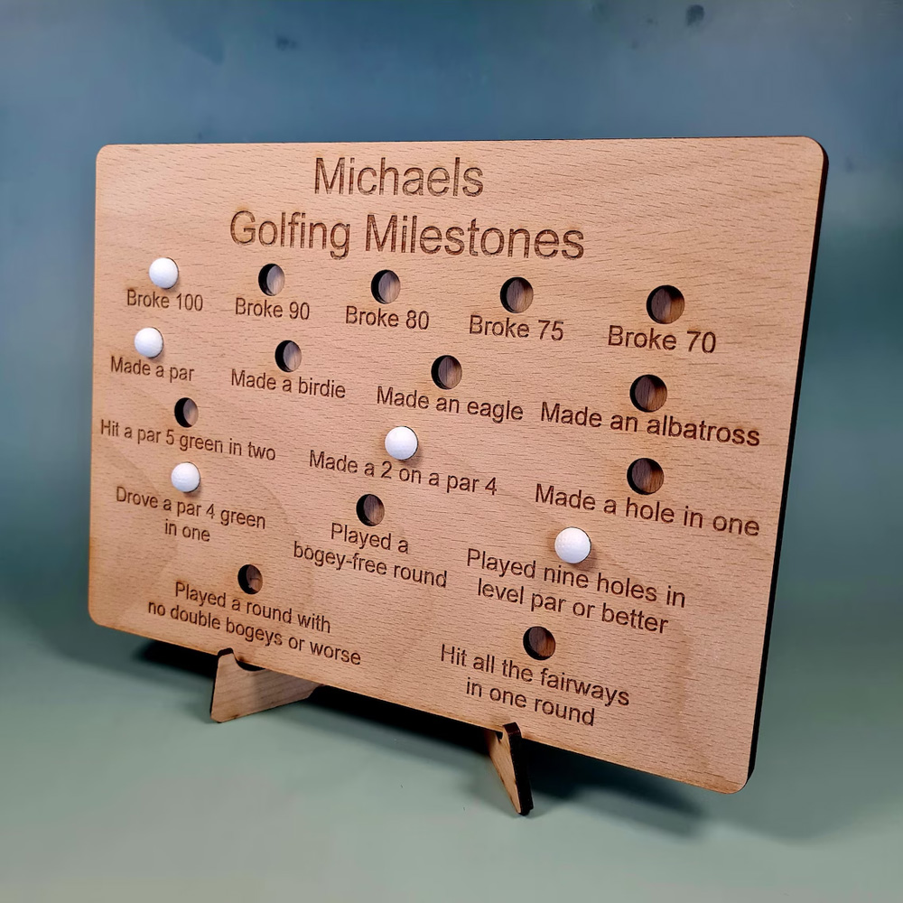 Personalized Name Golfing Golf Milestone Board, Achievement Tracker with Stand, Home Decor, Birthday/Retirement Gift for Golf Lovers/Players/Family