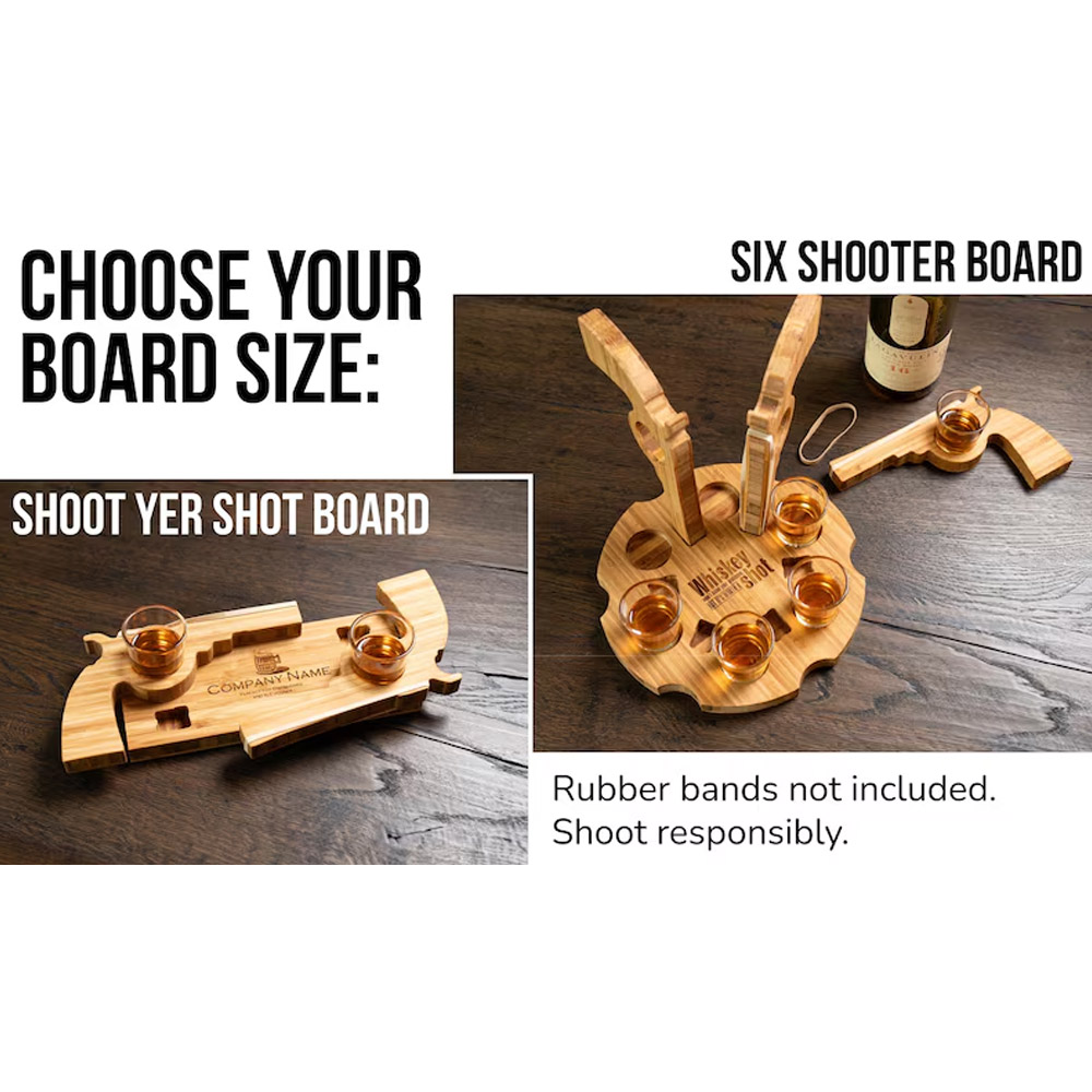 Custom Engraved Name Six-Shooter and Shoot Your Shot Serving Tray, Wooden Drink Board, Game Night Accessories, Housewarming Gift for Friends/Family